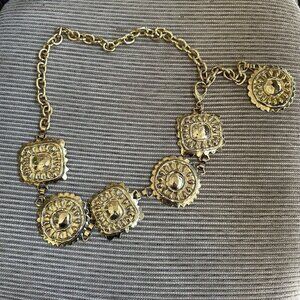 Chain Medallion Belt Gold Tone Heavy Chunky Square Circle Retro